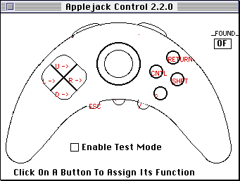 The main window of Applejack Control 2.2.0, showing bindings from Pippin controller buttons to the default Quake key bindings.